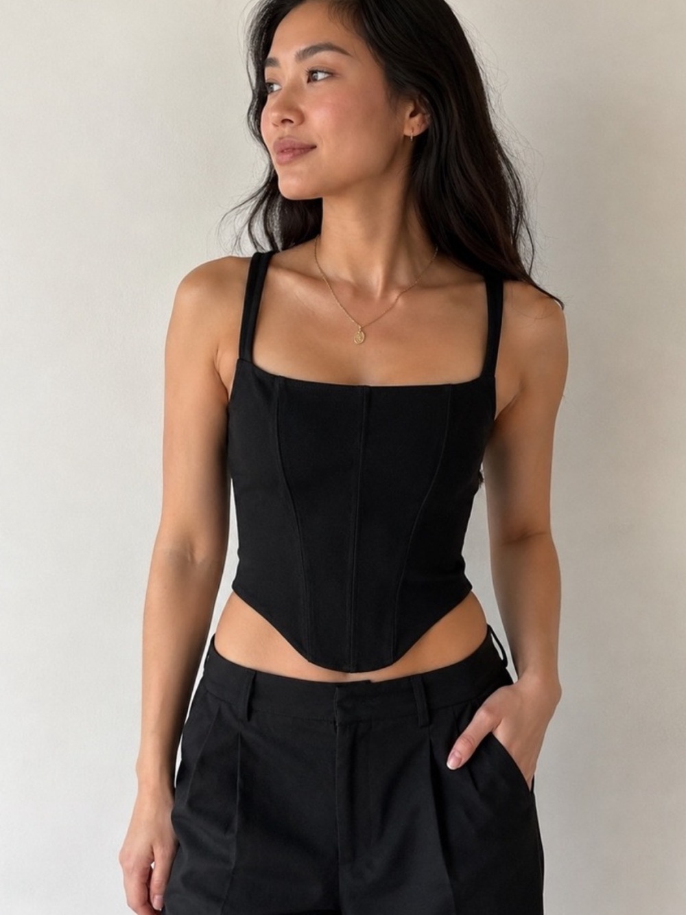 Abercrombie & Fitch Black Square-Neck Corset Crop Top